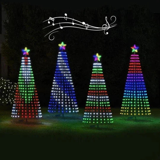 Festive animated multicolor LED Christmas tree light show for stunning outdoor garden and yard decoration.