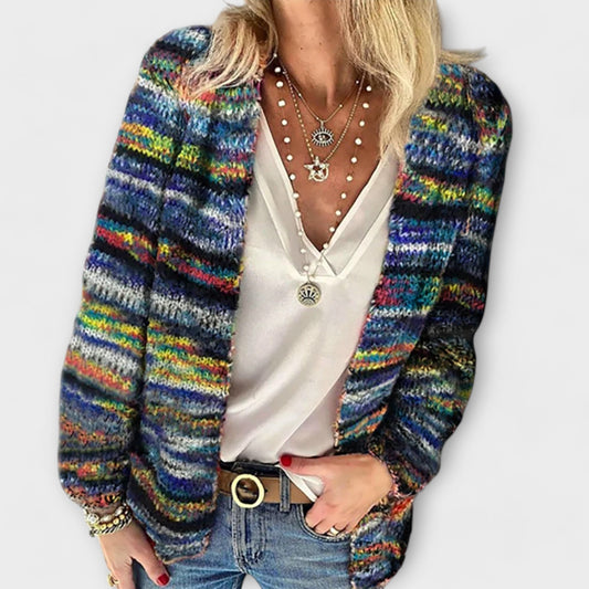 Vibrant red long-sleeve knit cardigan for women, comfortable and cozy for fall fashion & everyday wear.