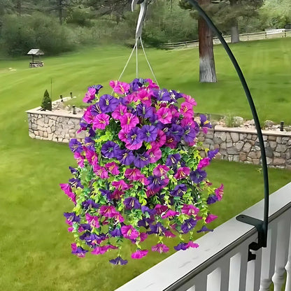 Vibrant UV resistant artificial morning glory hanging decor, perfect for indoor or outdoor balcony & patio.
