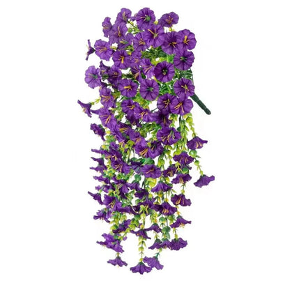 Artificial morning glory hanging decor. Lifelike faux flowers & vines, perfect for easy indoor and outdoor home decoration.