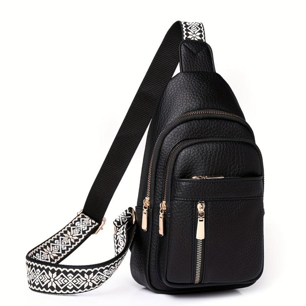 Women's retro black leather crossbody, durable everyday carry & fashion statement.