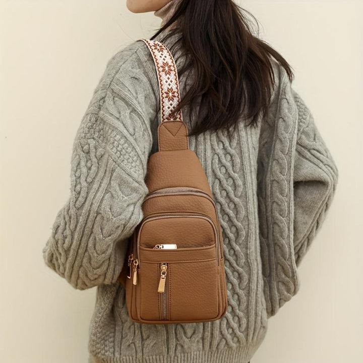 Khaki vintage leather crossbody for women, stylish & practical everyday carry bag.