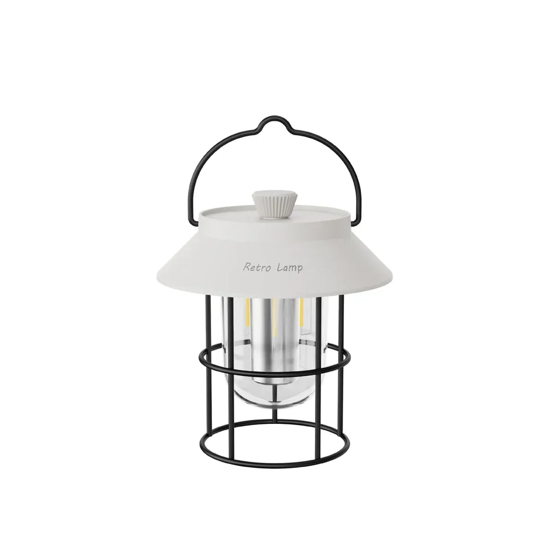 CampGlow vintage camping lantern, USB rechargeable LED mood light. Perfect for outdoor ambiance & portable use.