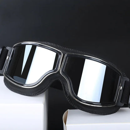 Unisex vintage motorcycle goggles with smoke lens, UV protection, windproof for retro moto biker accessories.