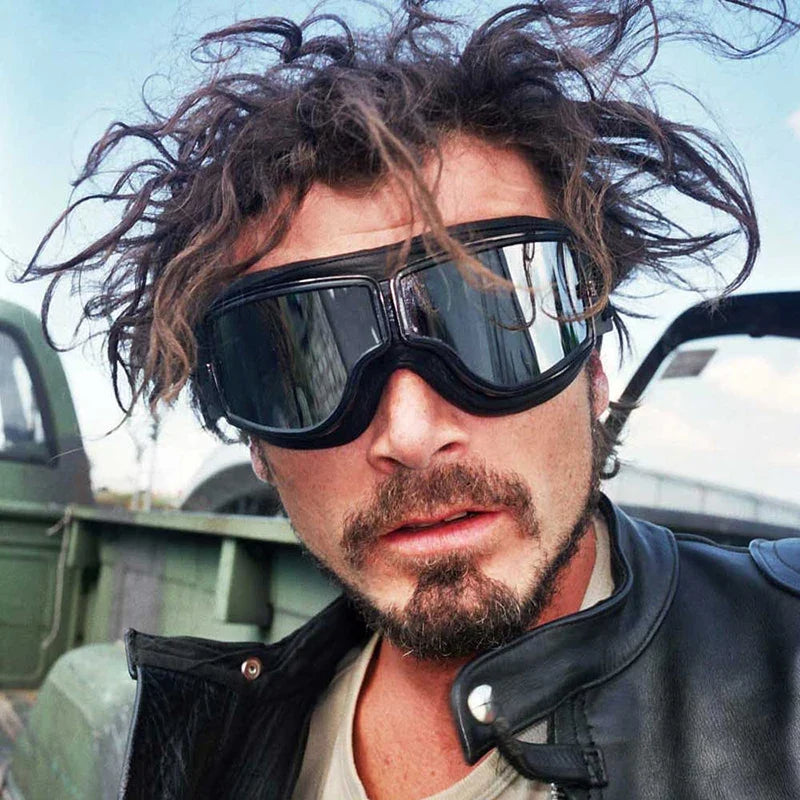 Retro vintage motorcycle goggles, UV protection, adjustable, windproof, perfect biker accessories & riding gear.