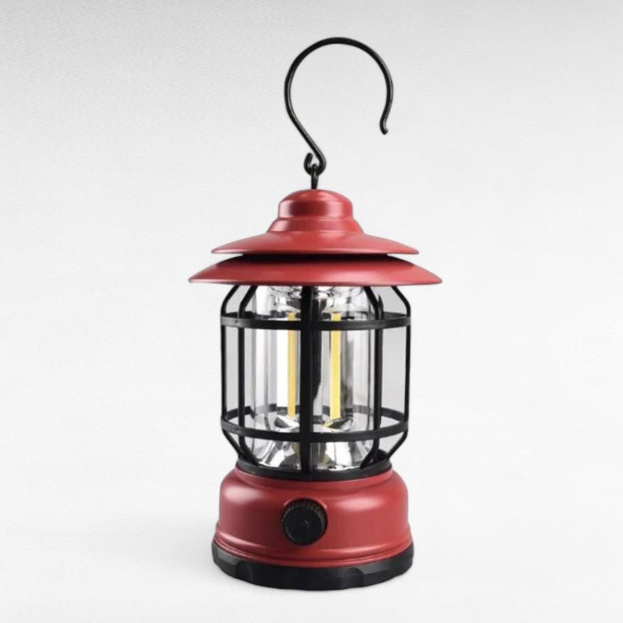 Classic vintage design rechargeable LED camping lantern, dimmable for optimal outdoor and indoor lighting.