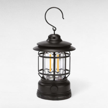 Portable rechargeable LED vintage lantern, offering warm, dimmable lighting for any setting.