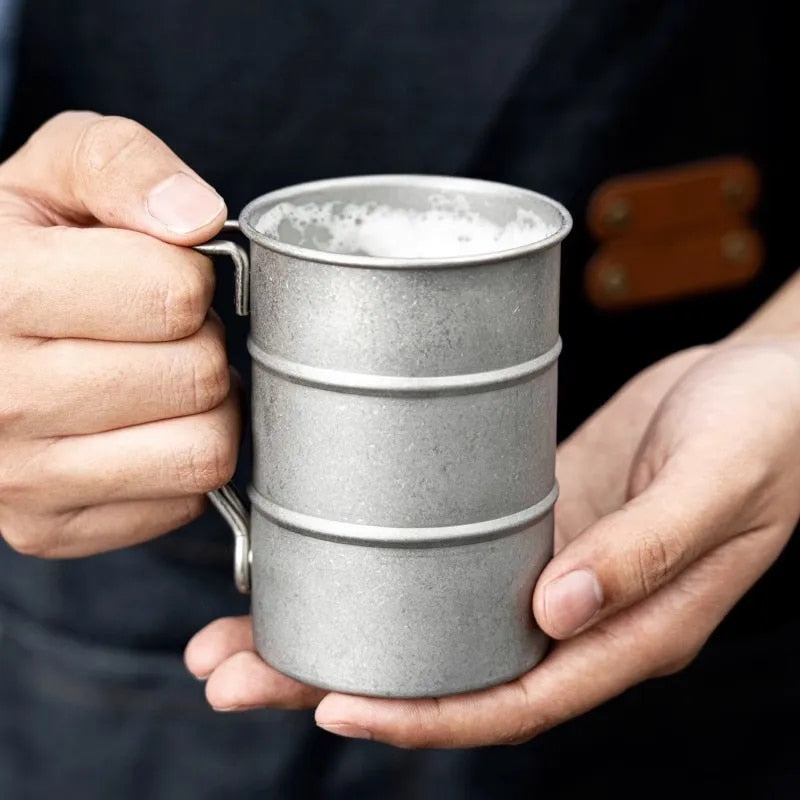 Insulated vintage steel mug, perfect kitchen drinkware and a durable gift for coffee or tea lovers.