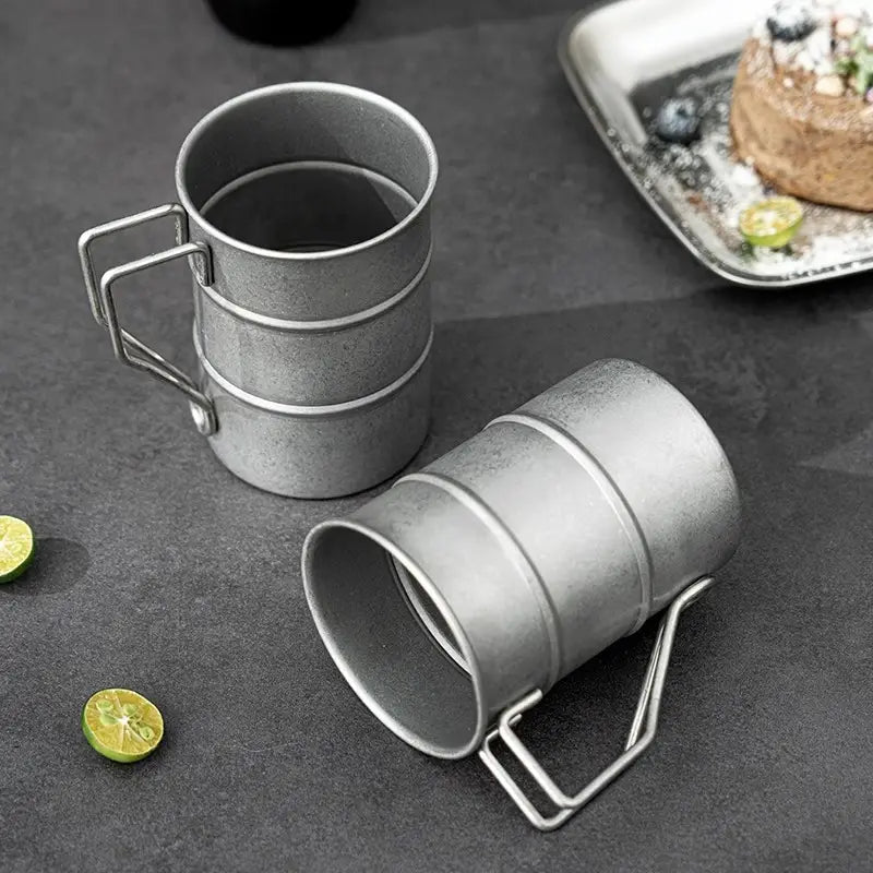 Classic durable vintage steel mug, excellent insulated drinkware for camping, kitchen, or a unique gift.