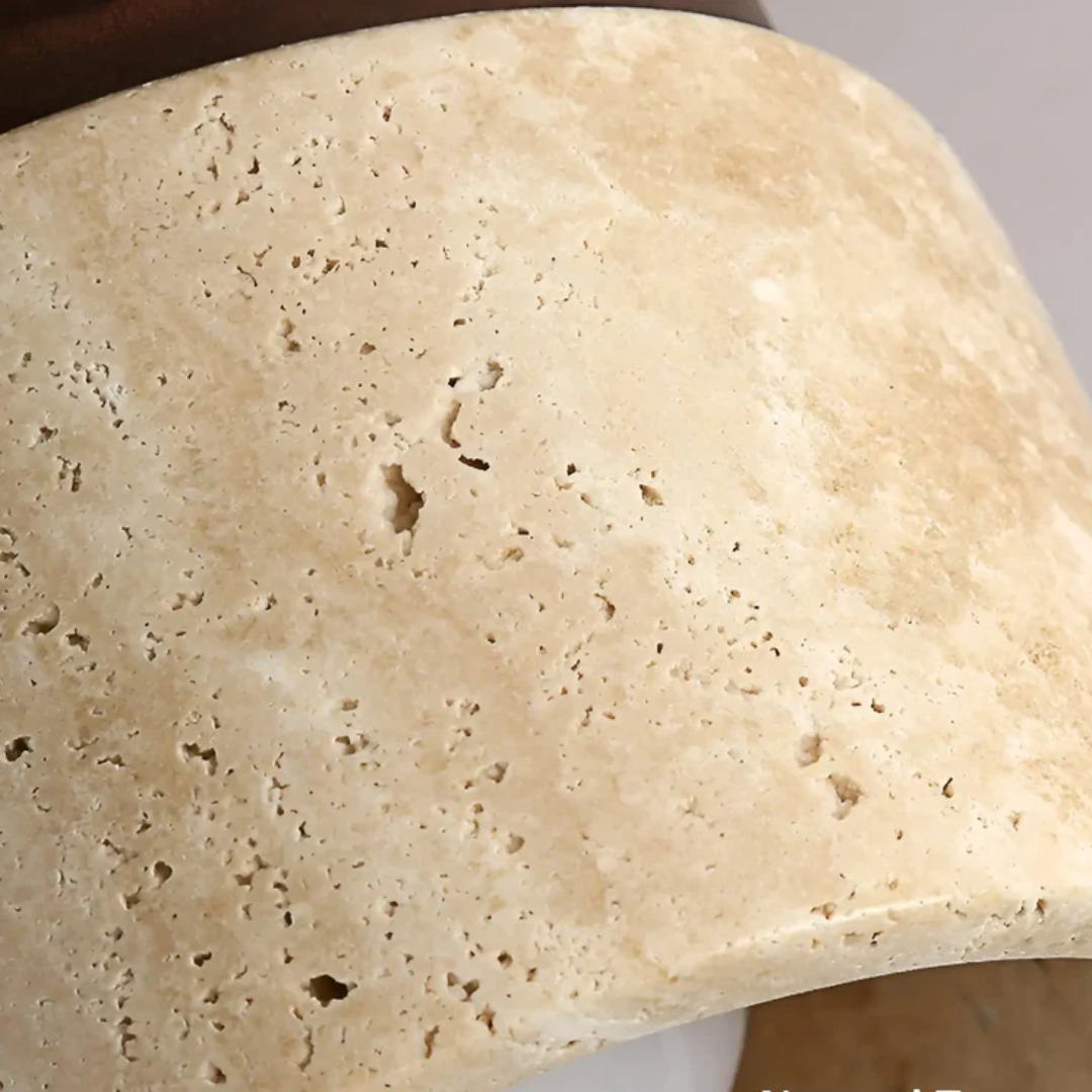 TranquilStone Wabi Sabi ceiling lamp with genuine travertine, providing a soft, eco-friendly glow for natural home lighting.