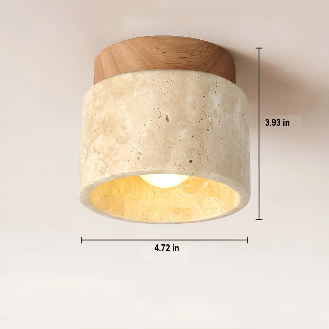 Elegant Japanese Wabi Sabi ceiling fixture, crafted from raw travertine, ideal for ambient lighting and serene decor.