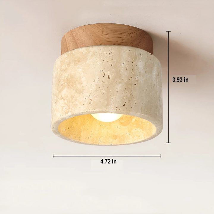Elegant Japanese Wabi Sabi ceiling fixture, crafted from raw travertine, ideal for ambient lighting and serene decor.