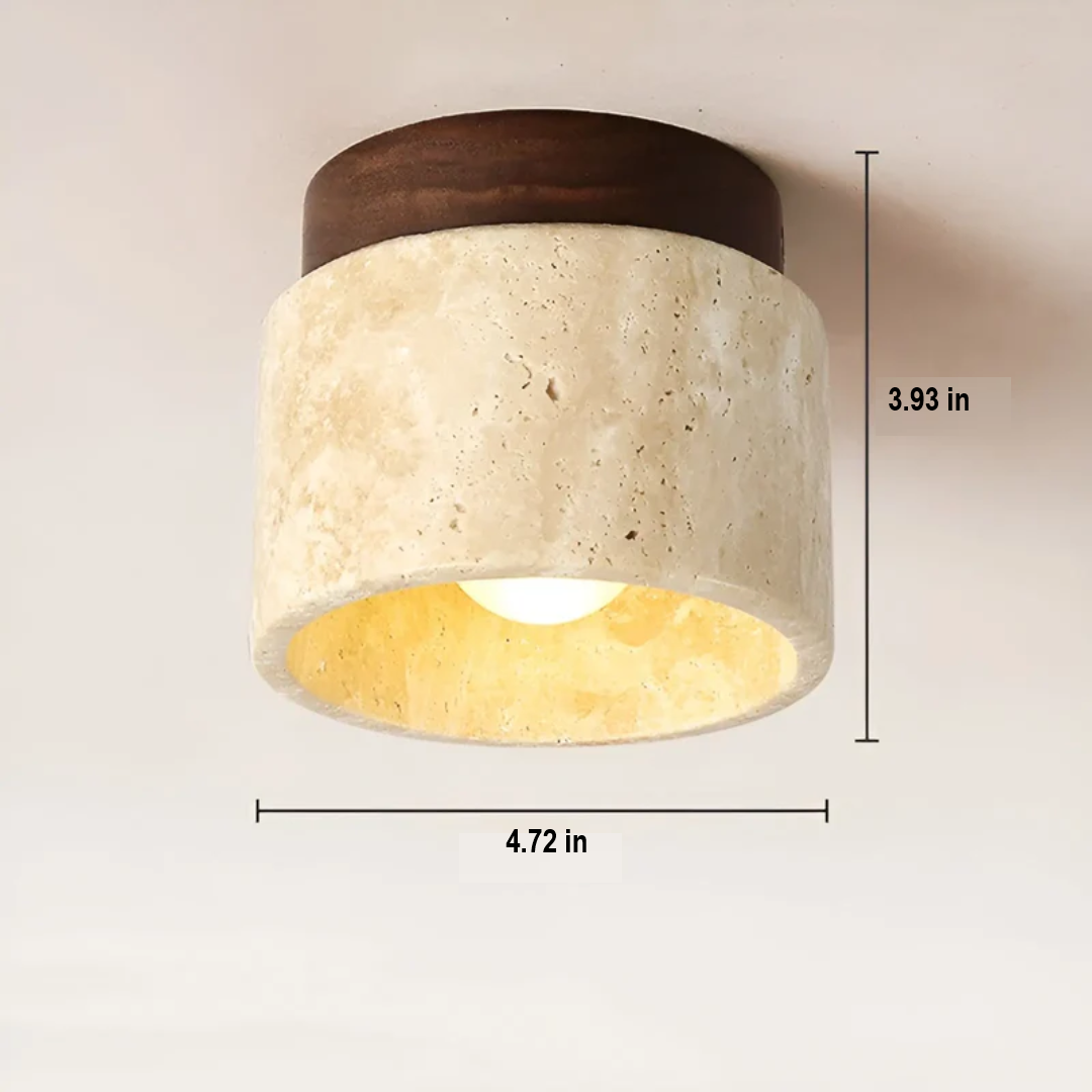 Modern Wabi Sabi travertine ceiling lamp, a minimalist Japanese design piece for natural LED lighting and tranquil spaces.