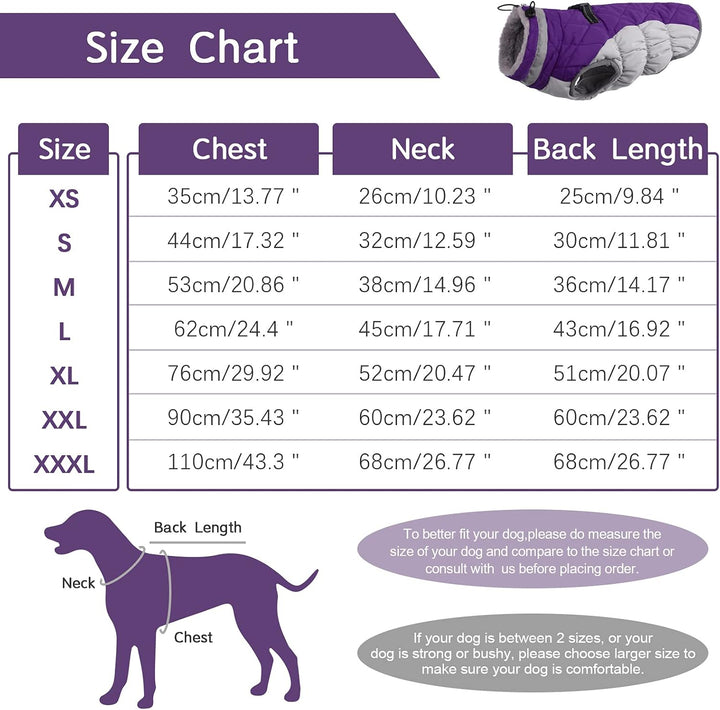 Cold weather dog jacket with integrated harness, cozy and secure for your pet's winter walks.