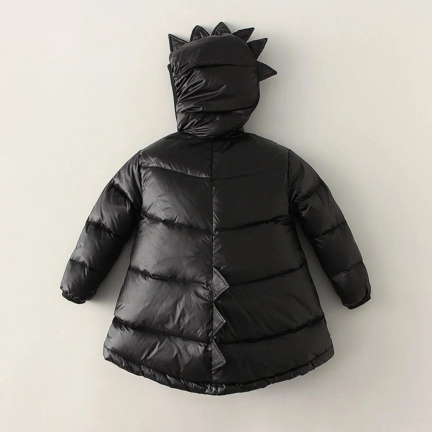 Durable kids' blue dino puffer jacket, windproof & warm, perfect for boys' & girls' winter adventures.