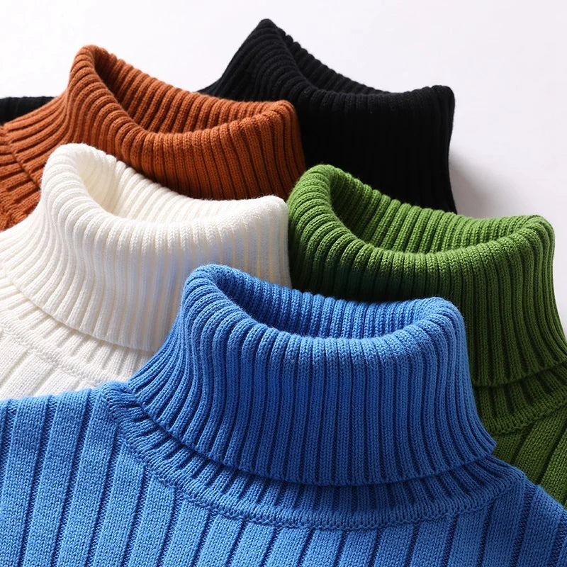 Men's classic ribbed turtleneck sweater in a rich color, a versatile & warm top for winter style.