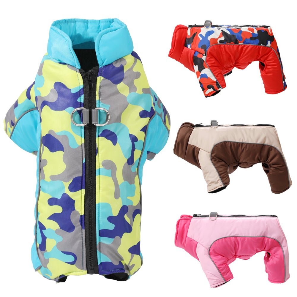 Ultimate pet safety reflective gear: warm, waterproof winter dog jacket.