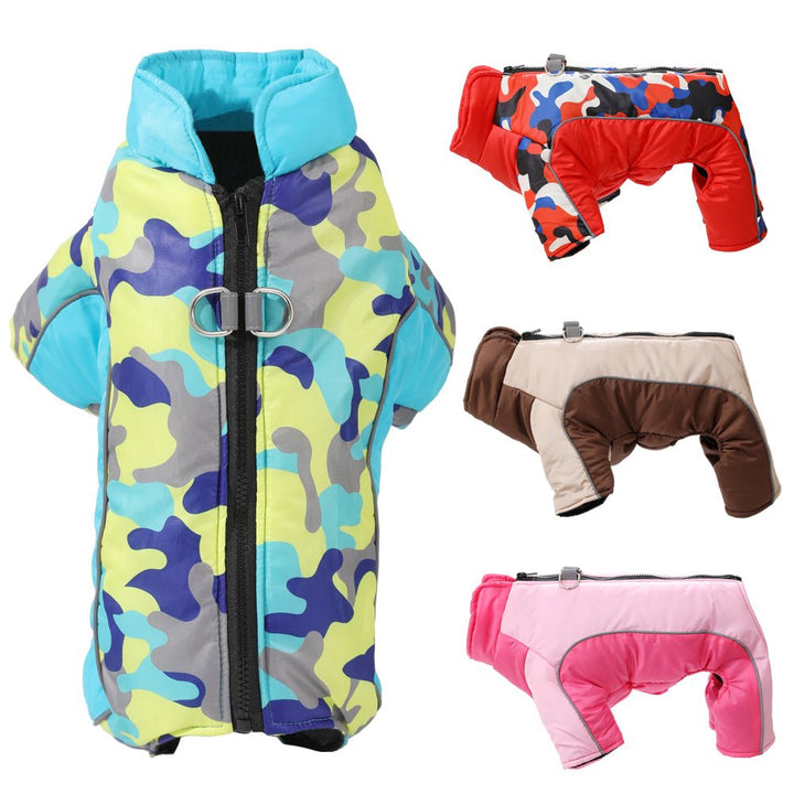 Ultimate pet safety reflective gear: warm, waterproof winter dog jacket.