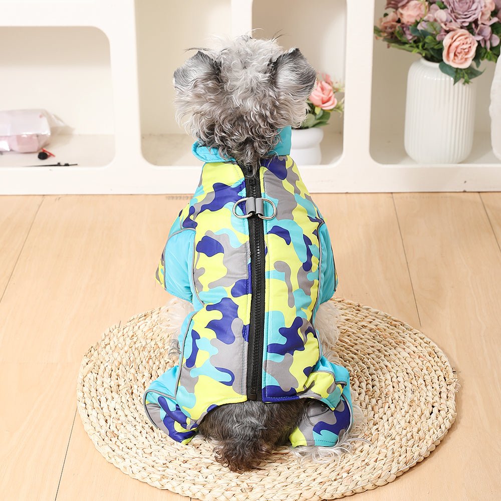 Reflective dog winter coat, waterproof & warm, perfect for outdoor cold weather safety.