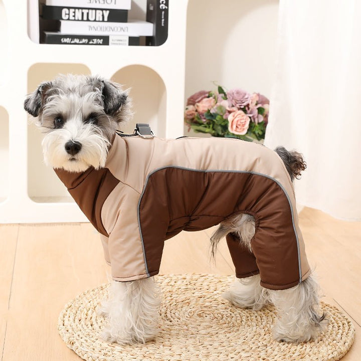 Waterproof dog apparel, warm & reflective, designed for winter outdoor adventures.