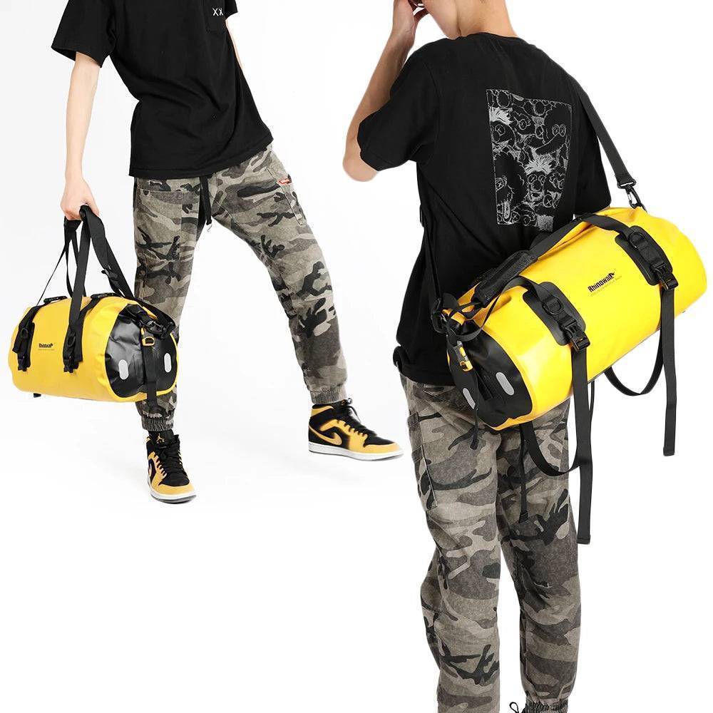 Black 20L waterproof cycling pannier bag, ideal for bike commuting and touring adventures.