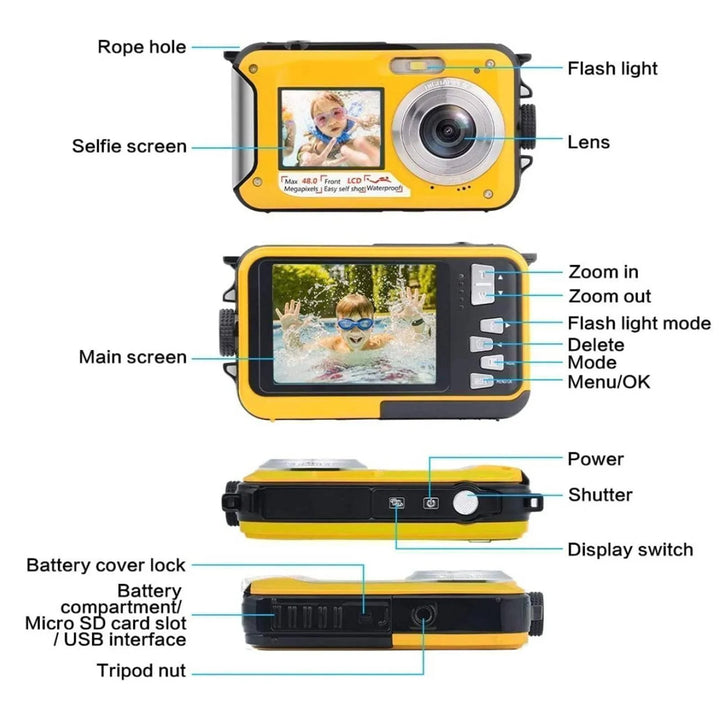 Mini digital camera with 1080P video, robust waterproof design for outdoor adventures & security