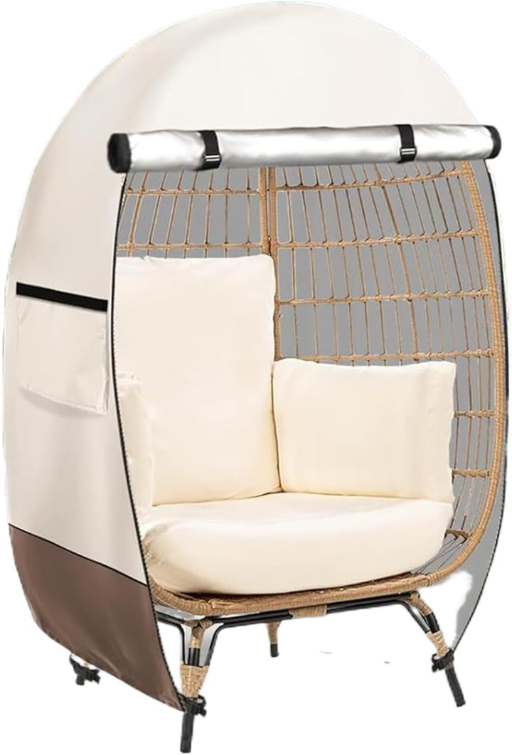 Waterproof egg chair cover with double zipper for outdoor patio furniture, durable weather protection.
