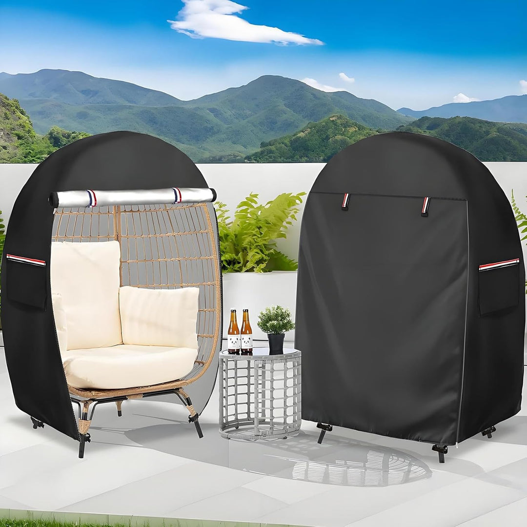Outdoor egg chair cover in durable waterproof material, double zipper for easy access & protection.