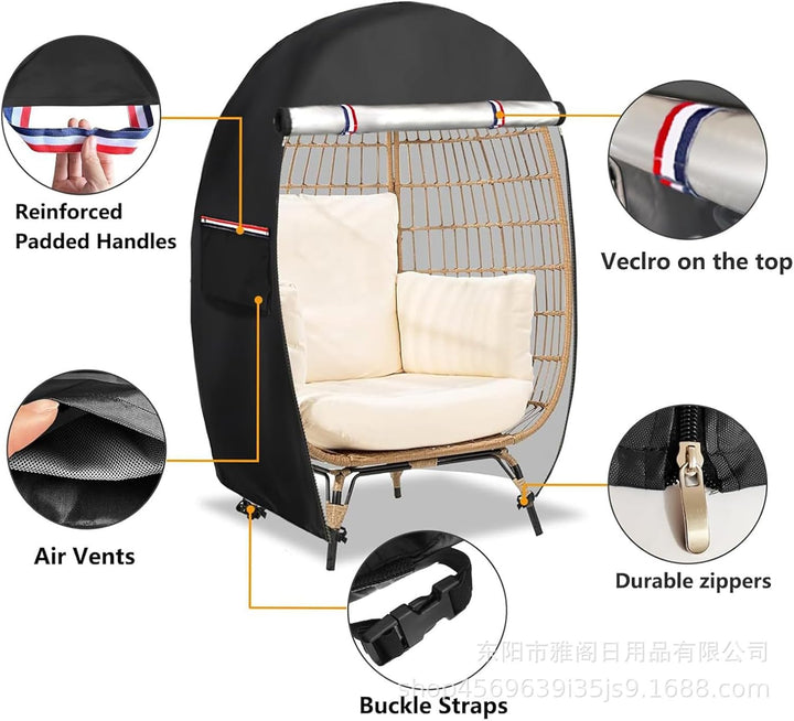 Patio egg chair cover, waterproof & tear-resistant with a double zipper for long-lasting outdoor use.