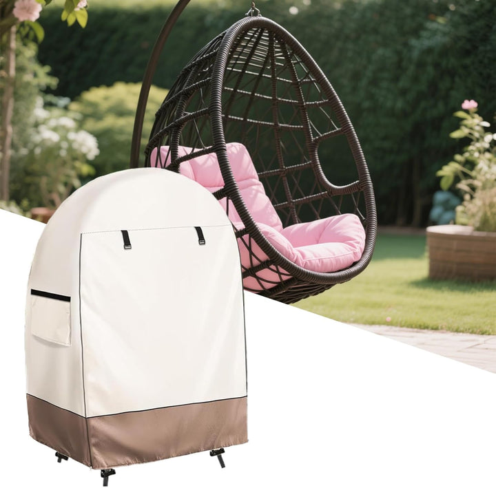 Protective waterproof cover for hanging egg chairs, with a secure double zipper for all-weather use.