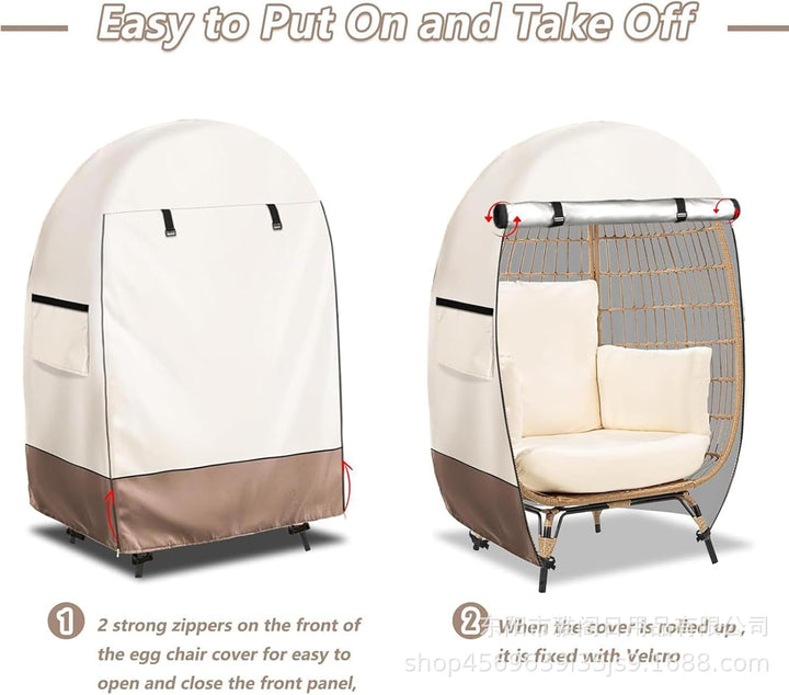 Premium waterproof egg chair cover, double zipper ensures outdoor patio furniture stays dry & clean.