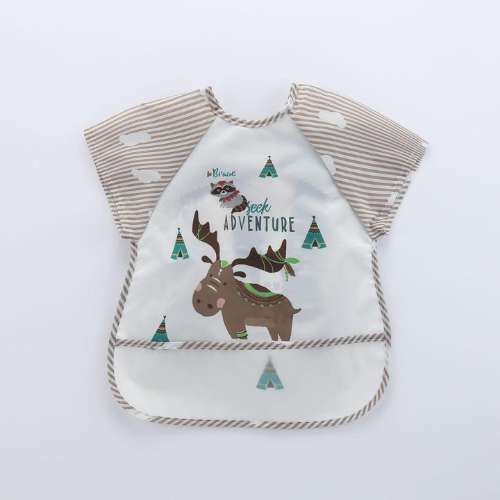 Waterproof long-sleeve baby bib for mess-free infant feeding & mealtime. Easy clean toddler apparel.