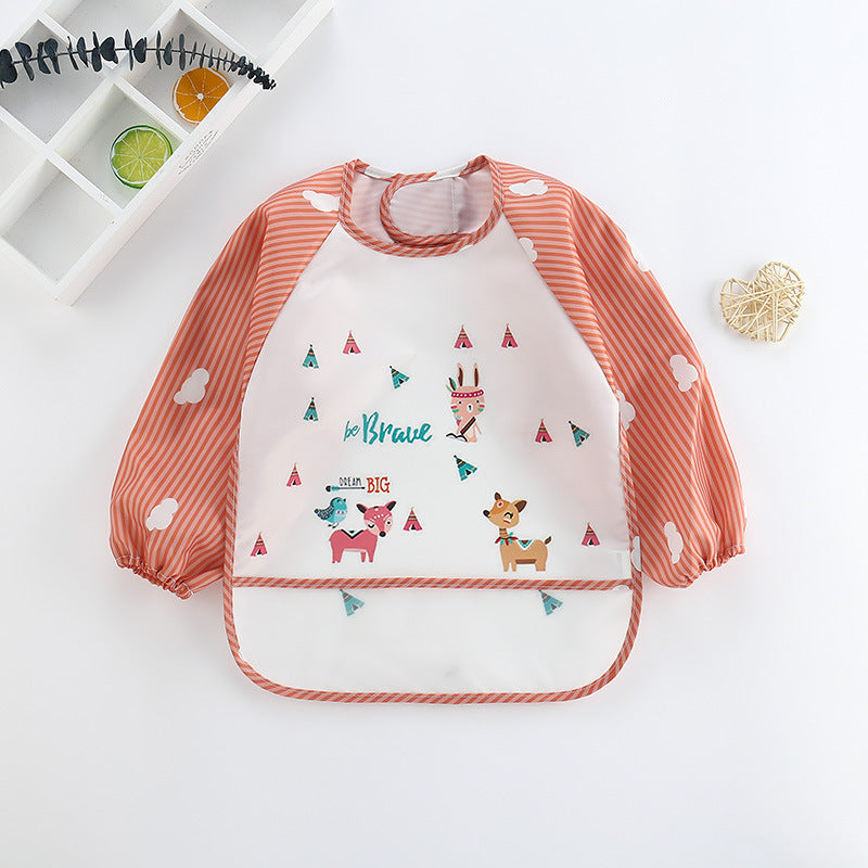 Smart waterproof long-sleeve bib for toddlers, simplifying messy meal cleanup for parents.