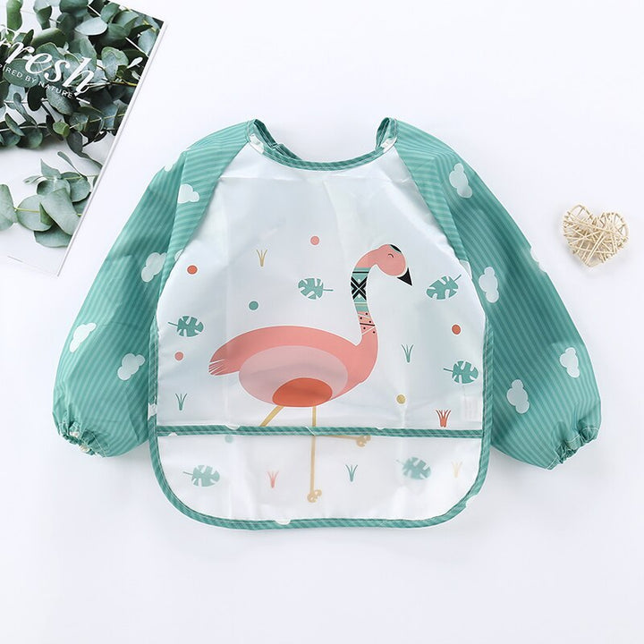 Waterproof long sleeve baby bib for messy mealtime. Full coverage for toddlers & infants.