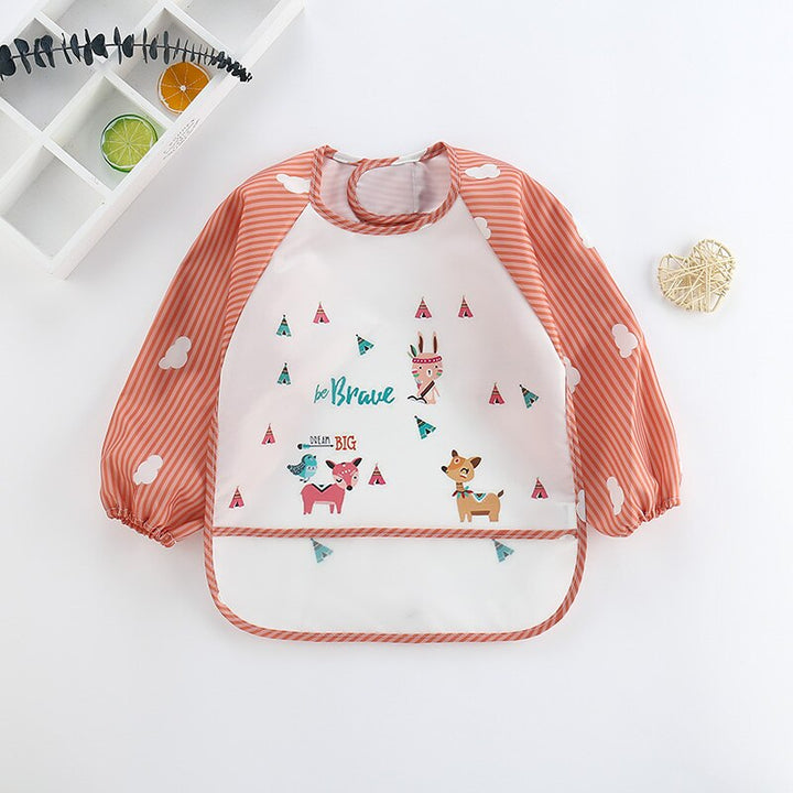 Adjustable long sleeve waterproof bib, perfect for baby feeding & toddler mealtime spill protection.