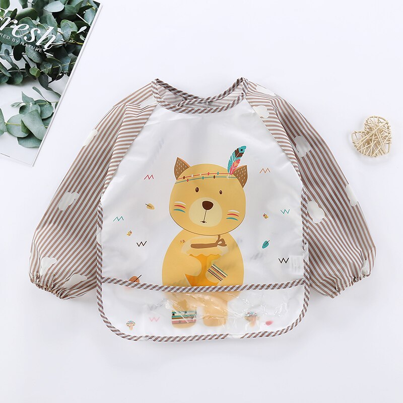 Children's waterproof long sleeve feeding bib for toddlers, ensuring spill protection during meals.