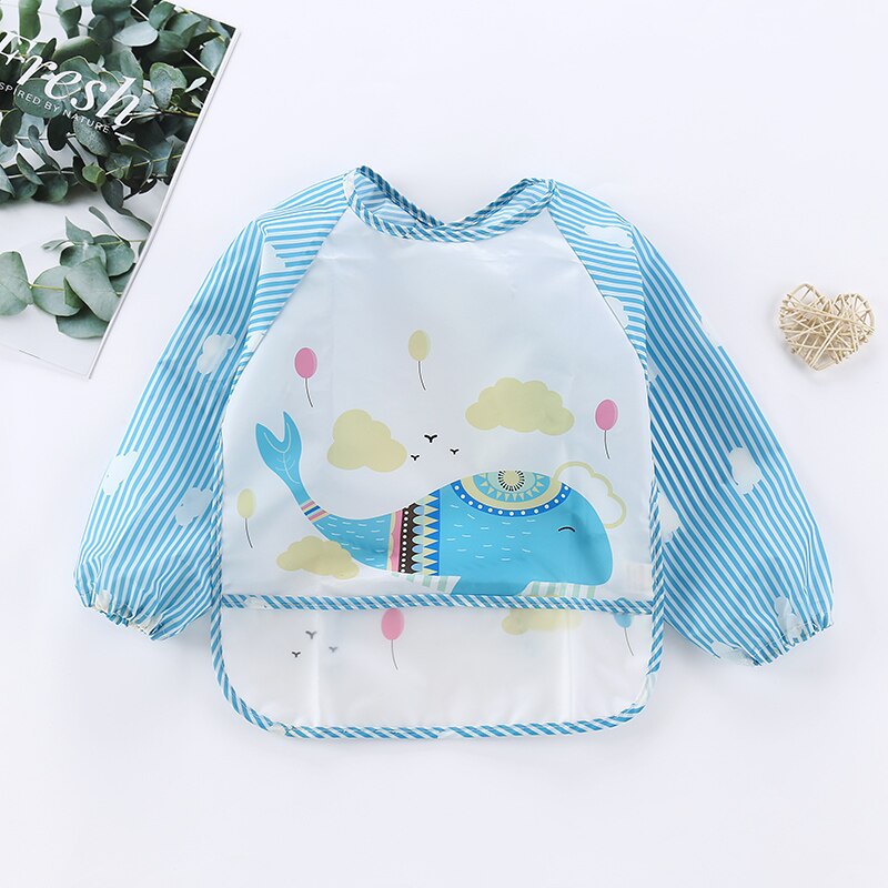 Durable waterproof long sleeve baby bib, an essential for clean and mess-free toddler mealtimes.