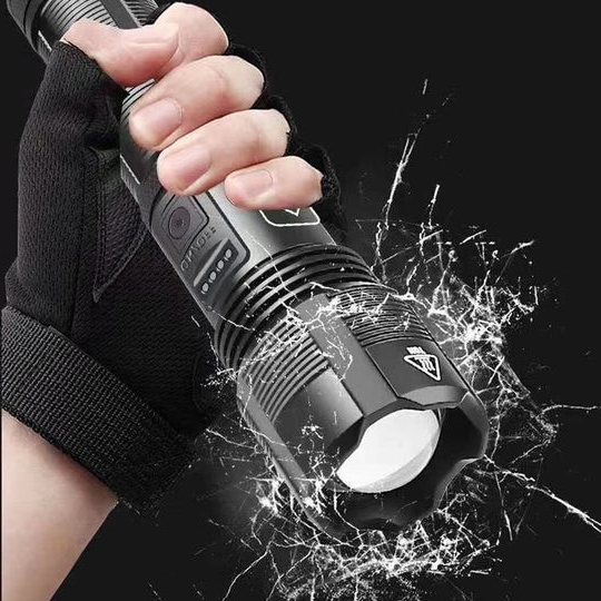 Durable military flashlight with powerful LED beam for self-defense & security. Waterproof, impact-resistant tactical light.