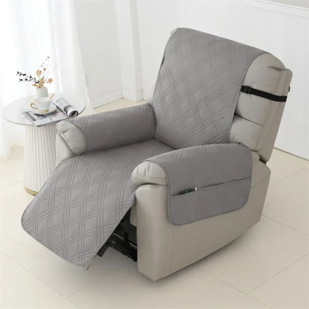 Quilted recliner slipcover, soft & comfortable, adds living room decor, easy care furniture cover.