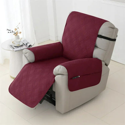 Durable waterproof quilted recliner chair cover, pet friendly, washable furniture protector.