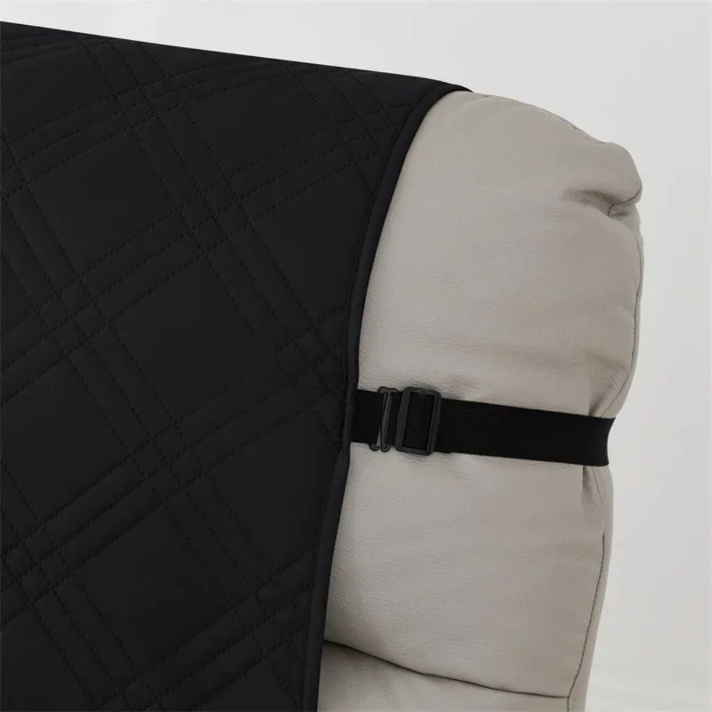 Washable quilted waterproof recliner cover, stain resistant, pet friendly furniture protector.