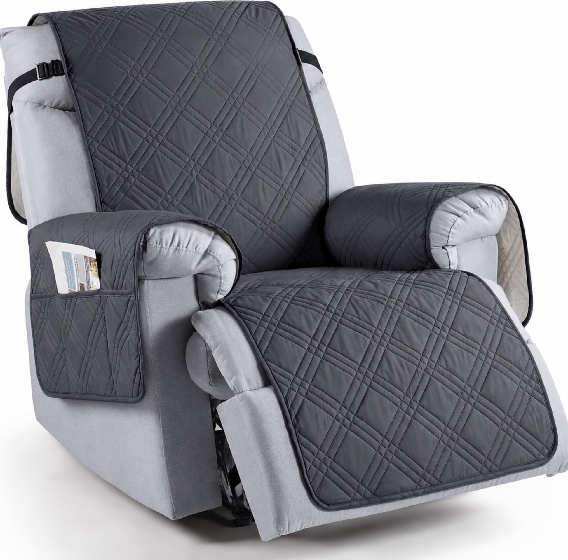 Spill-proof recliner cover, durable & machine washable, ideal for living room furniture protection.