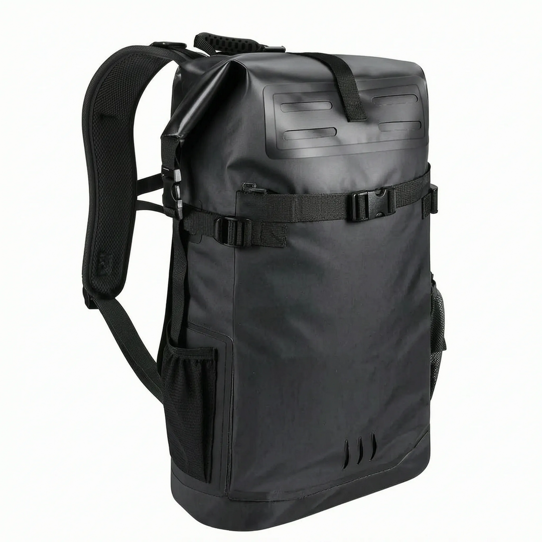 Rugged waterproof roll top daypack. Essential adventure backpack for hiking, camping, and all your outdoor travel gear.
