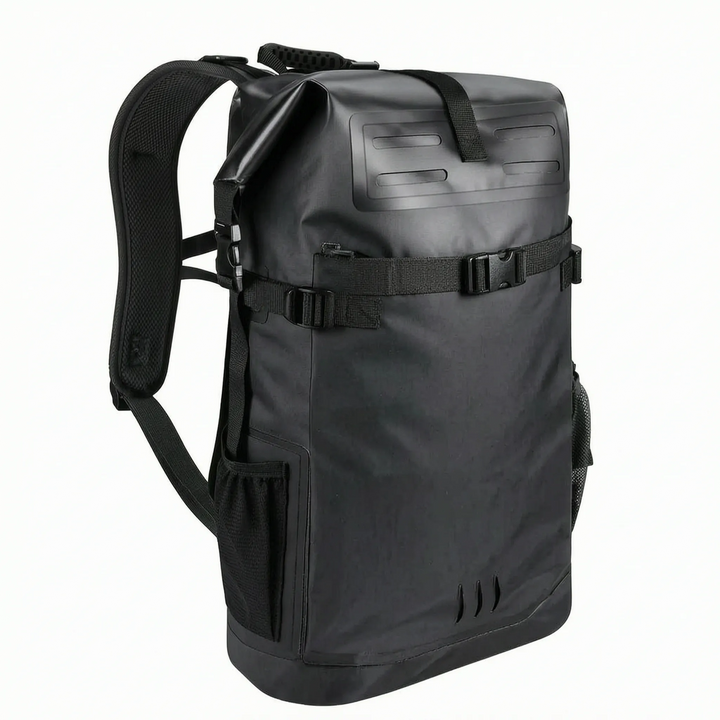 Rugged waterproof roll top daypack. Essential adventure backpack for hiking, camping, and all your outdoor travel gear.