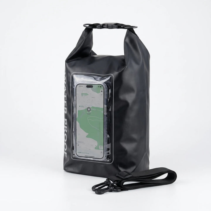 Multi-use dry bag: waterproof, roll-top, clear touchscreen window for all your water sports.