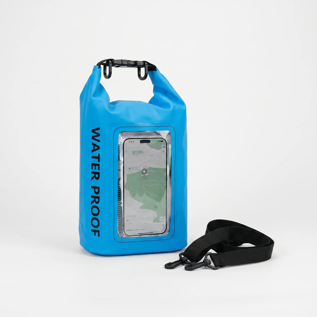 Outdoor dry bag with clear touch-friendly window. Perfect for kayaking, rafting, boating gear.