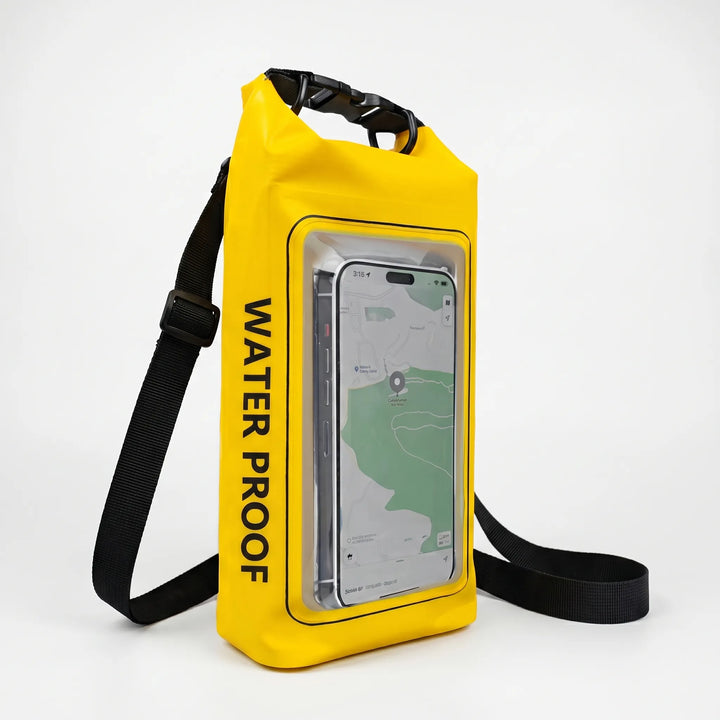 Protect your phone on the water. Waterproof roll-top dry bag with a clear touchscreen window.