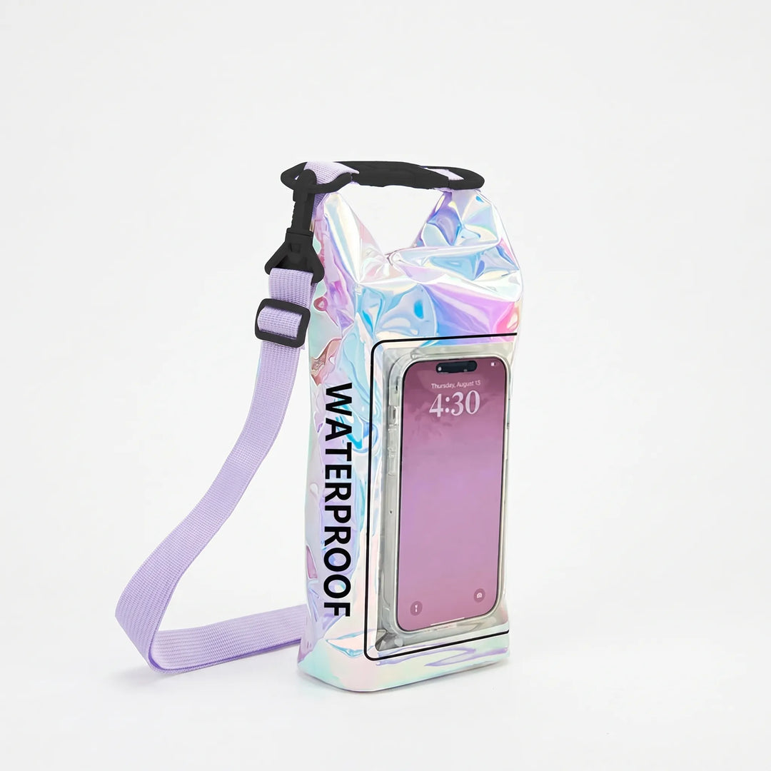 Keep gear dry during water activities with this roll-top dry bag and clear phone window.