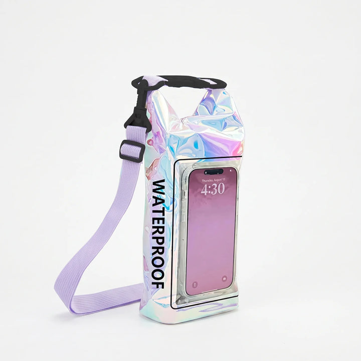 Keep gear dry during water activities with this roll-top dry bag and clear phone window.