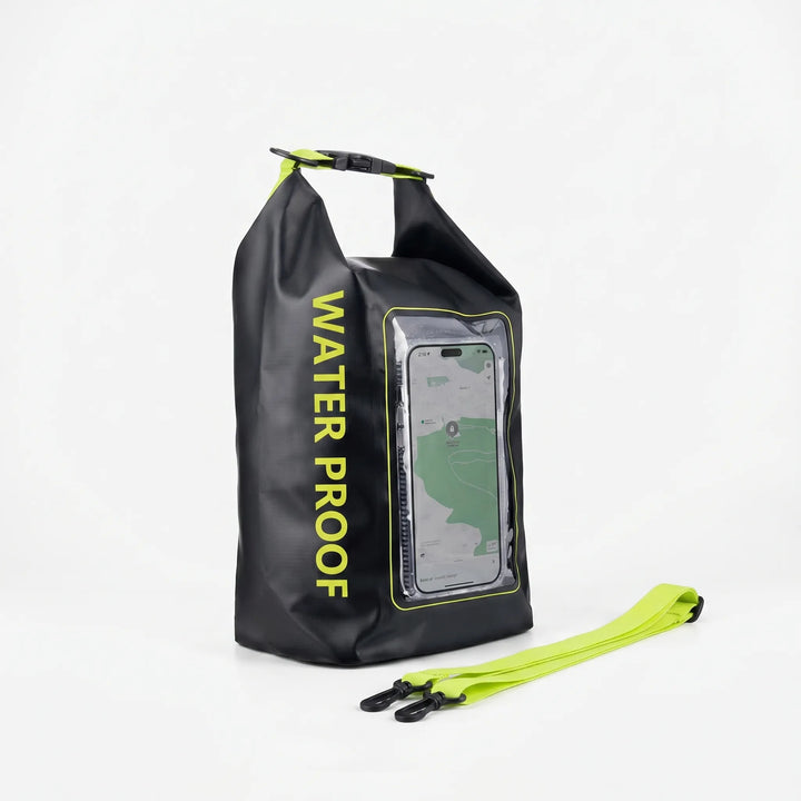 Secure your phone & gear: Waterproof dry bag with touchscreen window for outdoor adventures.